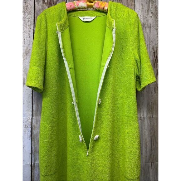 Rare Vintage 60s Mid Century Lime Green Glam Terry Bath House Robe | Large - Picture 3 of 9